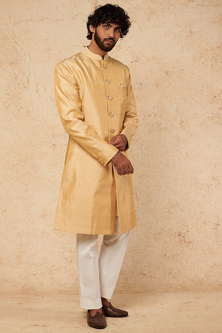 Gold Silk Sherwani Set